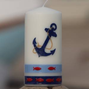 Maritime Kerze mit Anker und Fischen in elfenbein, Maritimes Geschenk, Nautic Art, Urlaubsgeschenk, personalisierbar Bild 1
