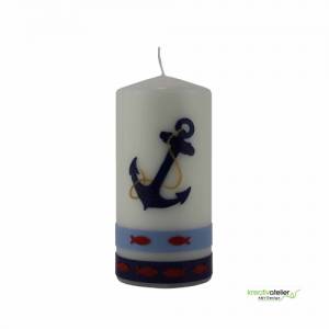 Maritime Kerze mit Anker und Fischen in elfenbein, Maritimes Geschenk, Nautic Art, Urlaubsgeschenk, personalisierbar Bild 2
