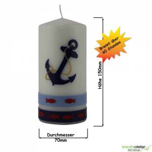 Maritime Kerze mit Anker und Fischen in elfenbein, Maritimes Geschenk, Nautic Art, Urlaubsgeschenk, personalisierbar Bild 3