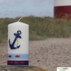 Maritime Kerze mit Anker und Fischen in elfenbein, Maritimes Geschenk, Nautic Art, Urlaubsgeschenk, personalisierbar Bild 4