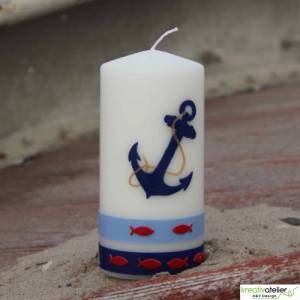 Maritime Kerze mit Anker und Fischen in elfenbein, Maritimes Geschenk, Nautic Art, Urlaubsgeschenk, personalisierbar Bild 6