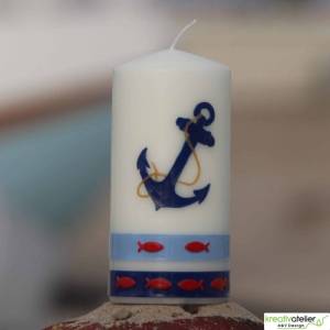 Maritime Kerze mit Anker und Fischen in elfenbein, Maritimes Geschenk, Nautic Art, Urlaubsgeschenk, personalisierbar Bild 7