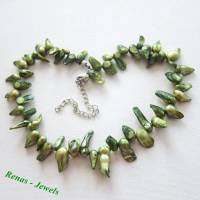 Keshi Süßwasser Zuchtperlen Kette Grün Silberfarben Süßwasserperlen Perlenkette Collier Bild 2