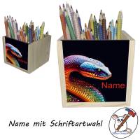 Schlange Holz Stiftebox personalisiert z. B. mit Name und Schriftartwahl | 10x10x10cm | Stiftehalter Bild 2