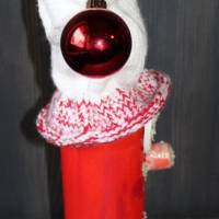 Dekofigur GLITZERWICHTEL Weihnachtswichtel witzige Upcyclingfigur aus Glasflasche m. handgestricktem Mützchen Bild 5