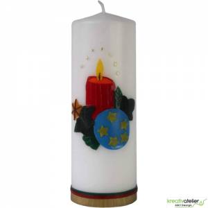Handgefertigte weiße Weihnachtskerze mit Motiv Kerze und Weihnachtsschmuck, Heimdekoration Weihnachten Bild 2