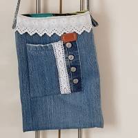 süße kleine Jeanstasche mit einem schmalen Henkel und einer Außentasche, mit Innenfutter, Unikat, Bild 1