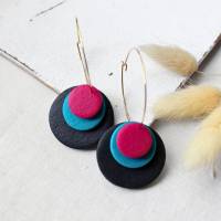 Creolen mit runden Anhängern aus Polymer Clay • Ohrringe Color Pop | Ohrschmuck Bild 2