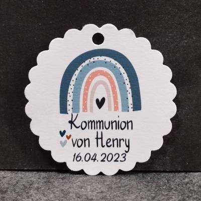 Gastgeschenk-Anhänger im Regenbogen-Design 10 Stück mit 8 verschiedenen Motiven für Taufen, Kommunionen und mehr