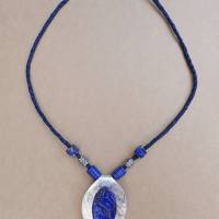 Keramikschmuck Collier *Long Blue*  Suppenlöffel Keramikplatte Lederband Lagenlook Unikat Bild 2