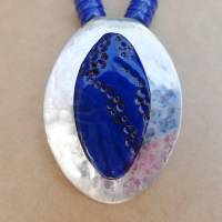 Keramikschmuck Collier *Long Blue*  Suppenlöffel Keramikplatte Lederband Lagenlook Unikat Bild 4