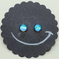 glitzernde Glasohrstecker türkisblau auf Sterlingsilber Bild 1