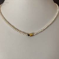 Perlenkette mit Tulpe aus Si925 vergoldet und Onyx, Zuchtperlenkette, Geschenk Frauen, Brautkette, Handarbeit aus Bayern Bild 1