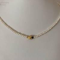 Perlenkette mit Tulpe aus Si925 vergoldet und Onyx, Zuchtperlenkette, Geschenk Frauen, Brautkette, Handarbeit aus Bayern Bild 8