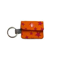 Kleines Täschchen, Chiptasche, Schlüßelanhänger, sehr kleine Tasche, orange, rote Sterne Bild 1