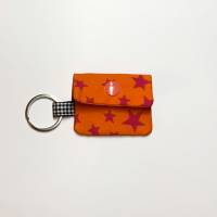Kleines Täschchen, Chiptasche, Schlüßelanhänger, sehr kleine Tasche, orange, rote Sterne Bild 2