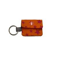 Kleines Täschchen, Chiptasche, Schlüßelanhänger, sehr kleine Tasche, orange, rote Sterne Bild 3