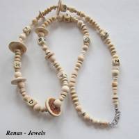 Holzkette lang Perlenkette beige Holzperlen Holz Würfel Perlen Scheiben Holzperlenkette Perlen Kette Handgefertigt Bild 4
