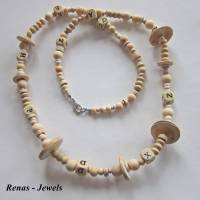 Holzkette lang Perlenkette beige Holzperlen Holz Würfel Perlen Scheiben Holzperlenkette Perlen Kette Handgefertigt Bild 6