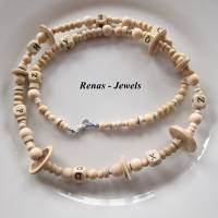 Holzkette lang Perlenkette beige Holzperlen Holz Würfel Perlen Scheiben Holzperlenkette Perlen Kette Handgefertigt Bild 7