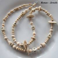 Holzkette lang Perlenkette beige Holzperlen Holz Würfel Perlen Scheiben Holzperlenkette Perlen Kette Handgefertigt Bild 8
