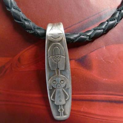 Besteckschmuck Collier *African*  Anhänger am geflochtenen Lederband schwarz Lagenlook