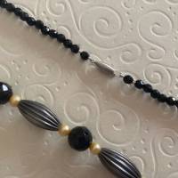 Schwarze Achatkette mit Tombak und gelben Perlen, Zuchtperlen und Edelsteine, Geschenk Frauen, Handarbeit aus Bayern Bild 9