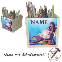 Meerjungfrau Holz Stiftebox personalisiert z. B. Name Schriftartwahl | 10x10x10cm | Stiftehalter | Schreibtischorganizer Bild 2