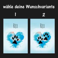 Pfotenabdruck Poster | mit Pfotenabdruck und Name deines Hundes - Watercolor Herz blau - Digitaldruck Bild 4