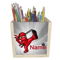 Ninja Holz Stiftebox personalisiert z. B. mit Name und Schriftartwahl | 10x10x10cm | Stiftehalter Bild 1