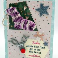 Geschenkkarte mit Mini-Socke für Geld, Geldgeschenk (Weihnachten Nikolaus Geburtstag...) Unikate Bild 1