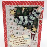 Geschenkkarte mit Mini-Socke für Geld, Geldgeschenk (Weihnachten Nikolaus Geburtstag...) Unikate Bild 5