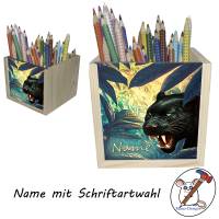 Panther Holz Stiftebox personalisiert z. B. mit Name und Schriftartwahl | 10x10x10cm | Stiftehalter Bild 2