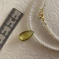 Perlenkette mit Lemon-Quarz Briolette, Zuchtperlen und Edelstein, Brautschmuck, Geschenk Frauen, Handarbeit aus Bayern Bild 2