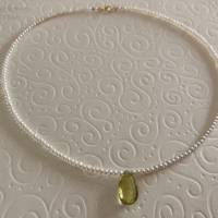 Perlenkette mit Lemon-Quarz Briolette, Zuchtperlen und Edelstein, Brautschmuck, Geschenk Frauen, Handarbeit aus Bayern Bild 7