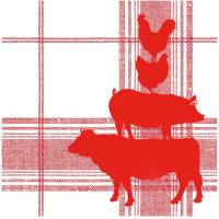 20 Cocktailservietten Red Barn, mit Rind,Schwein, Henne und Hahn in Rot, von Caspari Bild 1