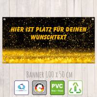 Banner Event 100 x 50 cm - personalisierbar | goldener Glitter - personalisierbar mit Wunschtext Bild 1