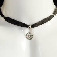 Schwarzes Gothic Halsband mit Pentagramm Bild 1