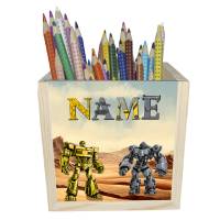 Roboter Holz Stiftebox personalisiert z. B. Name Schriftartwahl | 10x10x10cm | Stiftehalter | Schreibtischorganizer Bild 1