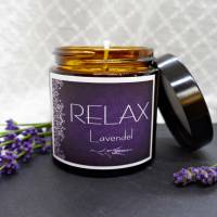 Lavendelkerze RELAX | Kerze mit Lavendelduft und Lavendelblüten | Kerze im Glas Bild 2