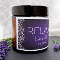 Lavendelkerze RELAX | Kerze mit Lavendelduft und Lavendelblüten | Kerze im Glas Bild 5