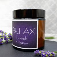 Lavendelkerze RELAX | Kerze mit Lavendelduft und Lavendelblüten | Kerze im Glas Bild 6