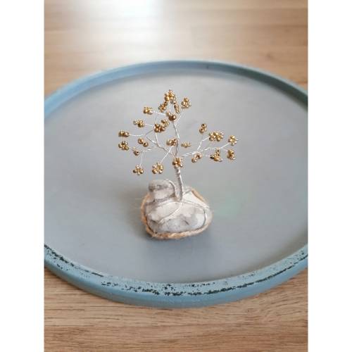 Mini-Lebensbaum aus Draht Perlen und Naturmaterialien silber gold Weihnachten Frühling Sommer Geschenk  Hochzeit Geburt
