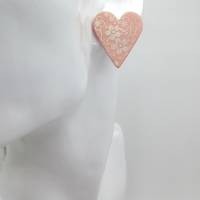 große Herzohrstecker, rosa Herz mit Muster, rosa Herzohrringe, Schatz, Liebesohrringe, Blumenohrringe, Geschenk für Mama Bild 8