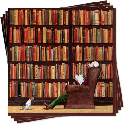 20 Lunchservietten Bitte nicht stören, Mensch im Sessel mit Hund und Katze vor Bücherregal, von Rannenberg und Friends