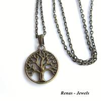 Kette kurz mit Baum des Lebens Anhänger bronzefarben Halskette Gliederkette Lebensbaum Bild 3