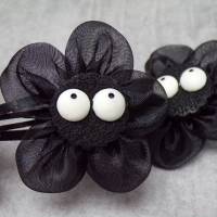 Witzige Haarspange durchsichtig  schwarz grosse Augen Organzastoff  Blume Bild 1