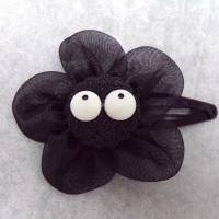 Witzige Haarspange durchsichtig  schwarz grosse Augen Organzastoff  Blume Bild 2