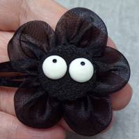Witzige Haarspange durchsichtig  schwarz grosse Augen Organzastoff  Blume Bild 3