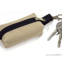 Schlüsselanhänger Minitasche BEIGE Zipper schwarz, Karabiner, Outdoorstoff wasserfest, by BuntMixxDESIGN Bild 1